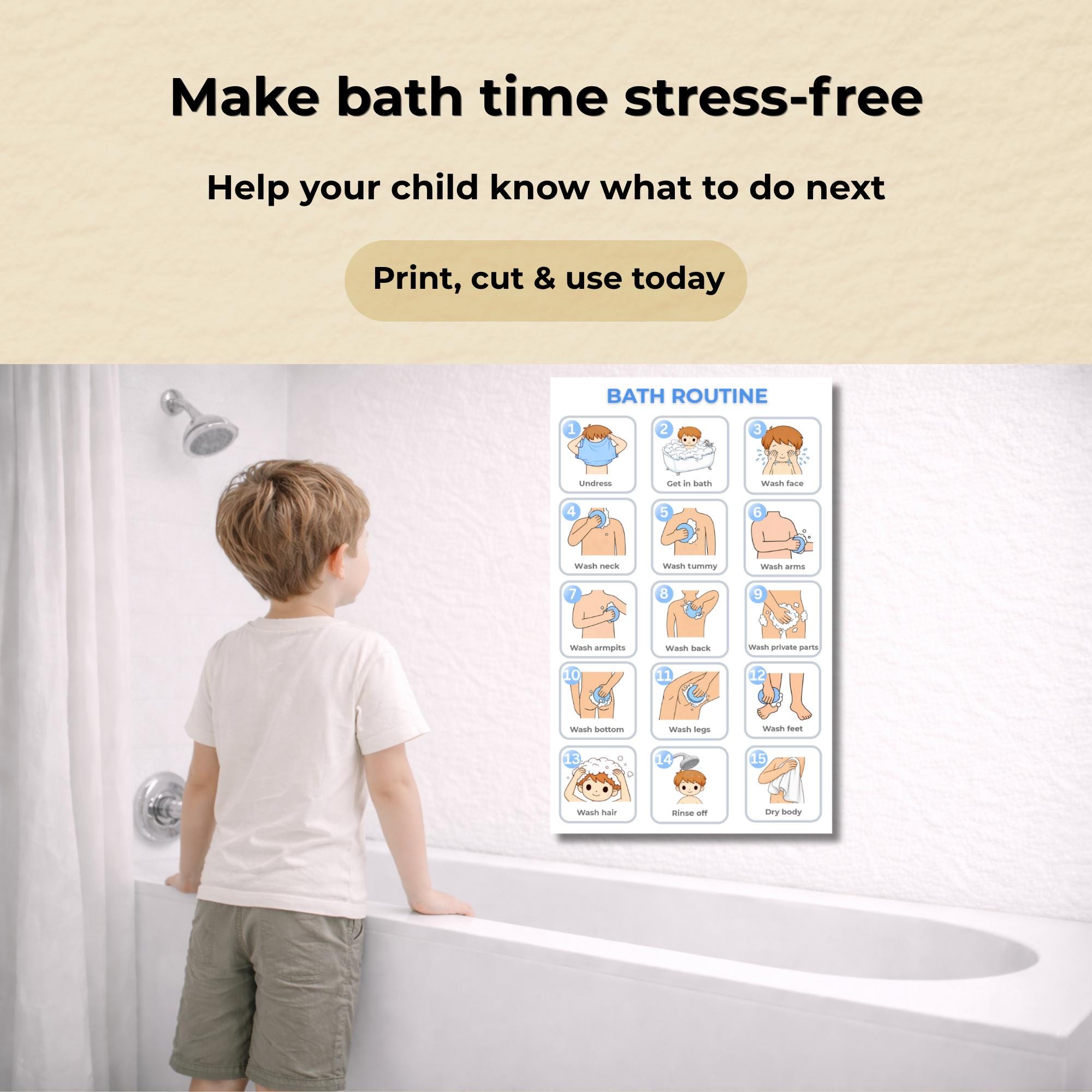 Bath Routine Chart for Kids | Printable Visual Schedule | Boy & Girl - Etsy