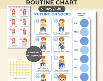 Putting On Socks Visual Schedule for Kids | Getting Dressed Routine | Autism Visual Schedule | Dressing Skills Printable