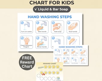 Hand Washing Chart for Kids Printable + Reward Chart, Visual Routine, Autism ADHD, Toddler Hygiene, Bathroom Routine Poster