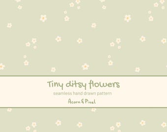 Patrón floral ditsy sin costuras JPG, papel digital de flores pequeñas, diseño de tela cottagecore neutro, descarga de scrapbooking floral minimalista POD