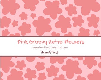Patrón floral rosa sin costuras en formato JPEG, papel digital floral retro con estilo, diseño de tela Y2K, patrón de scrapbooking femenino para descargar (POD)