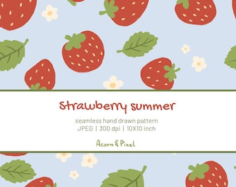 Diseño sin costuras Strawberry Summer, estilo cottagecore dibujado a mano (descarga digital)