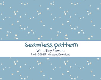 Blauw ditsy naadloos bloemenpatroon | kleine witte bloemen digitaal papier | directe png-download