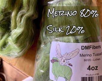 DMF luxury merino silk spinning fiber top 4 oz "Lichen": saorisantacruz