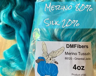 DM Fiber luxury merino silk top spinning fiber 4oz   "turquoise  ":saorisantacruz