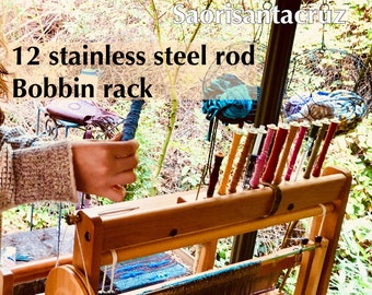 Maple bobbin rack for weaving  boat shuttle bobbins holds 12 wound bobbins sturdy metal pegs  :Saorisantacruz