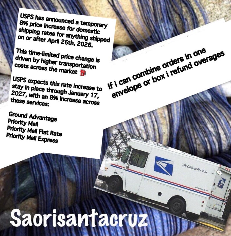 May include: Image featuring a USPS delivery truck and text regarding a temporary 8% price increase for domestic shipping rates starting April 26th, 2026, and lasting until January 17, 2027. The text also mentions the services affected.