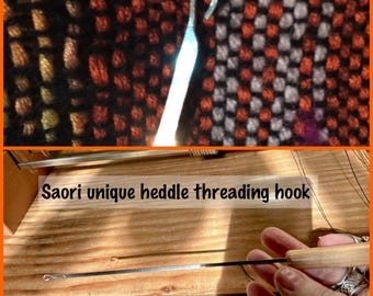 Saori Japan heddle threading hook different from other hooks,wood handle in stock unique end hook design, threads easily :saorisantacruz