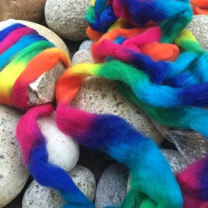 DM Fibers Northern Lights 4 oz"Rainbow Circus"pencil roving refund shipping overages for multiple purchase when applicable : saorisantacruz