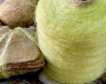 1 pound cone  high quality strong brushed mohair for core spinning, weaving, knitting .kiwi/chartreuse  : saorisantacruz