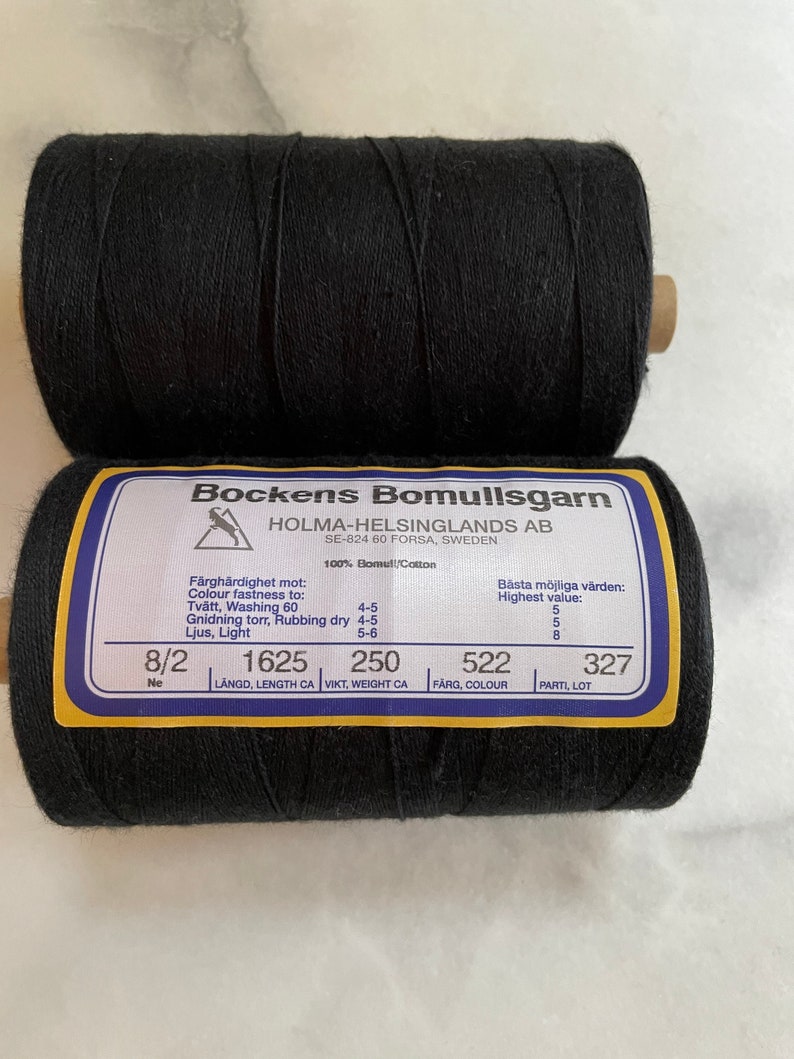 Black or colors 8/2 unmercerized Swedish Egyptian cotton Bockens weaving yarn other colors can be ordered contact me: saorisantacruz image 1