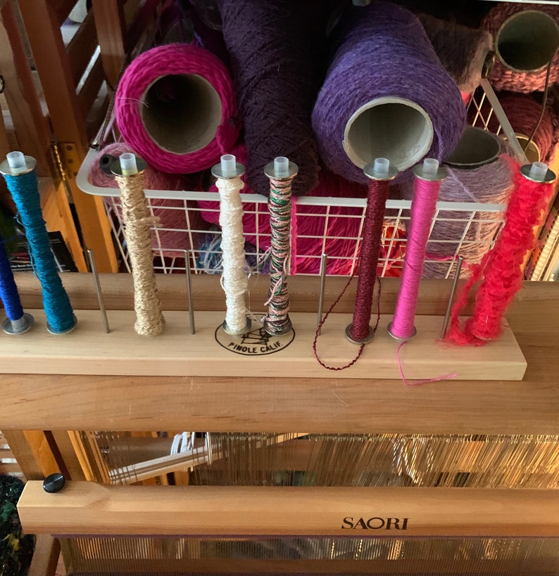 Weaving bobbin rack maple holds 12 wound bobbins park your Etsy
