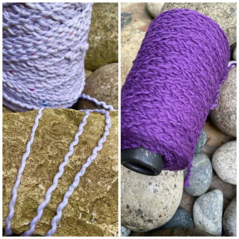 Thicker weight cotton incredibly soft textured yarn on cones \u201clilac or purple machine washable