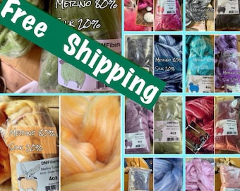 Fibra de hilado superior de lujo DM Merino Silk, 4 oz, 12 colores, seda merino de Bélgica, envío gratuito: Saorisantacruz