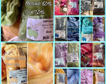 DM  merino silk luxury top spinning fiber 4oz in 12 different colors : Saorisantacruz