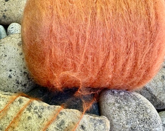 1 pound cone  high quality strong brushed mohair for core spinning, weaving, knitting "ripe papaya " : saorisantacruC