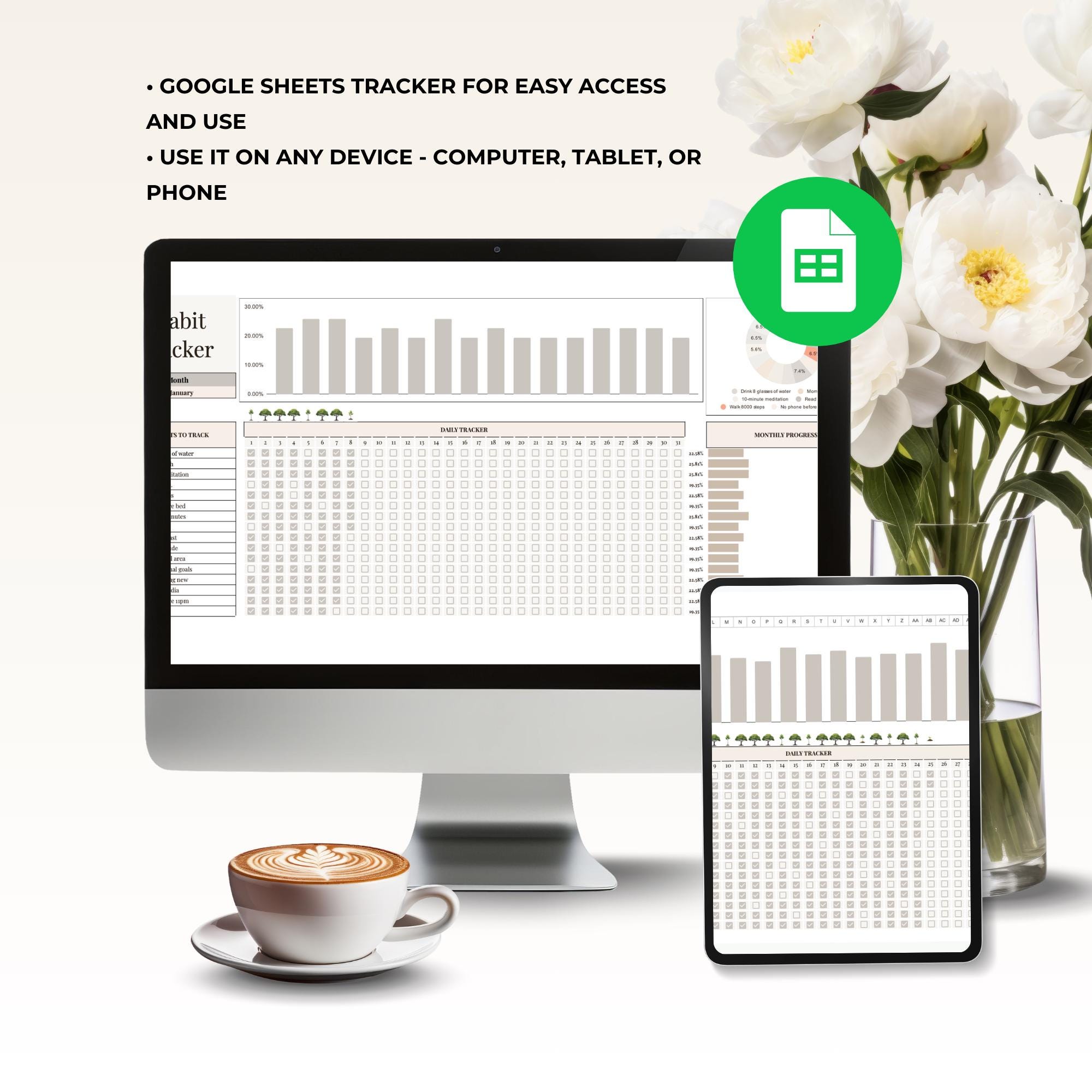 Habit Tracker Spreadsheet, Google Sheets Productivity, Daily Routine ...