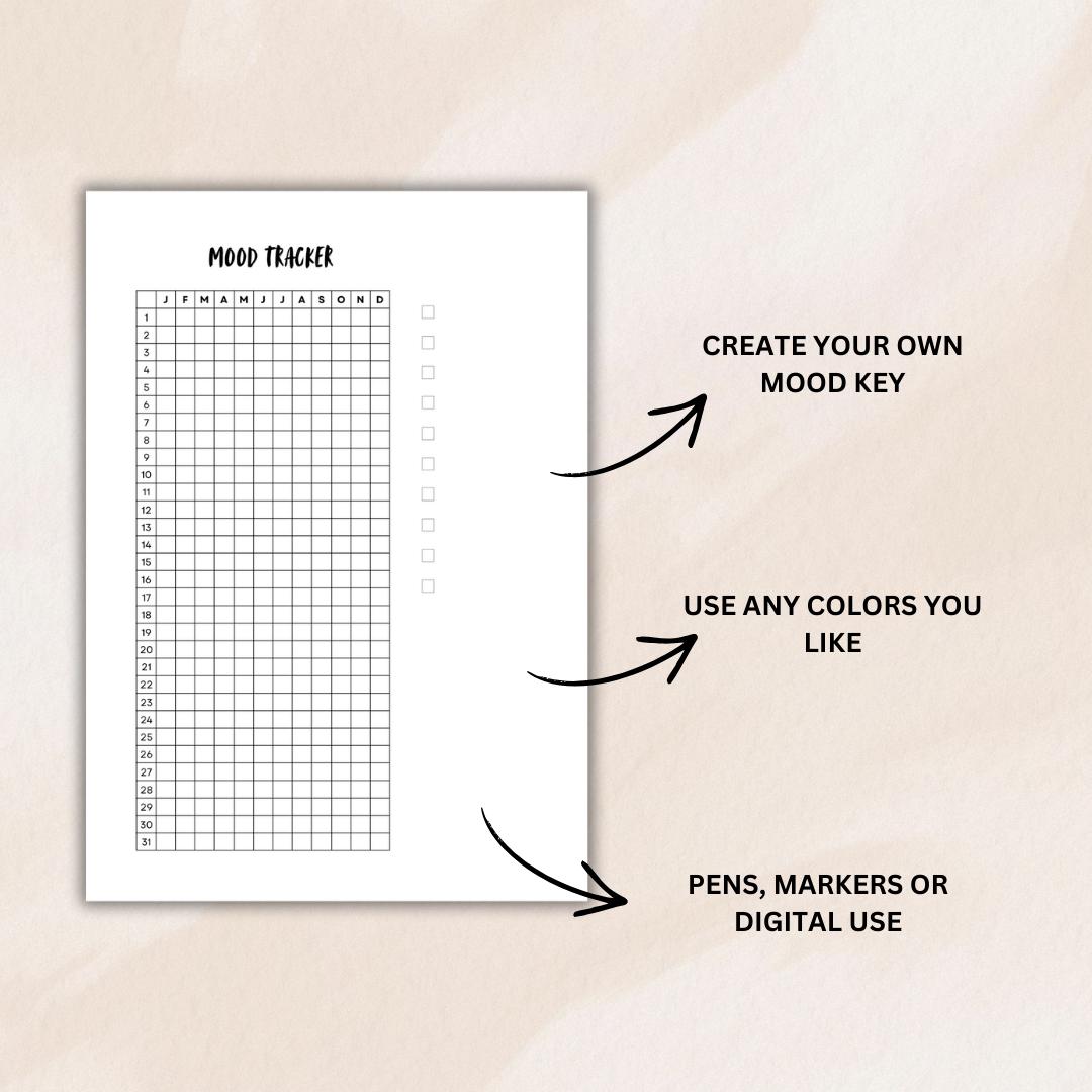 Colouring Mood Tracker Printable PDF, Simple Daily Monthly Tracking ...