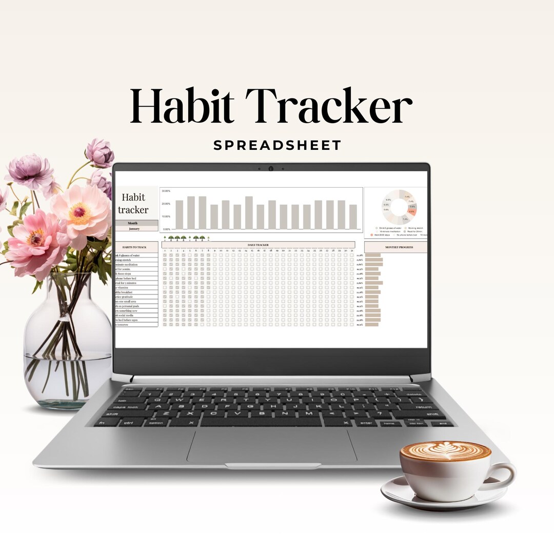Habit Tracker Spreadsheet, Google Sheets Productivity, Daily Routine ...