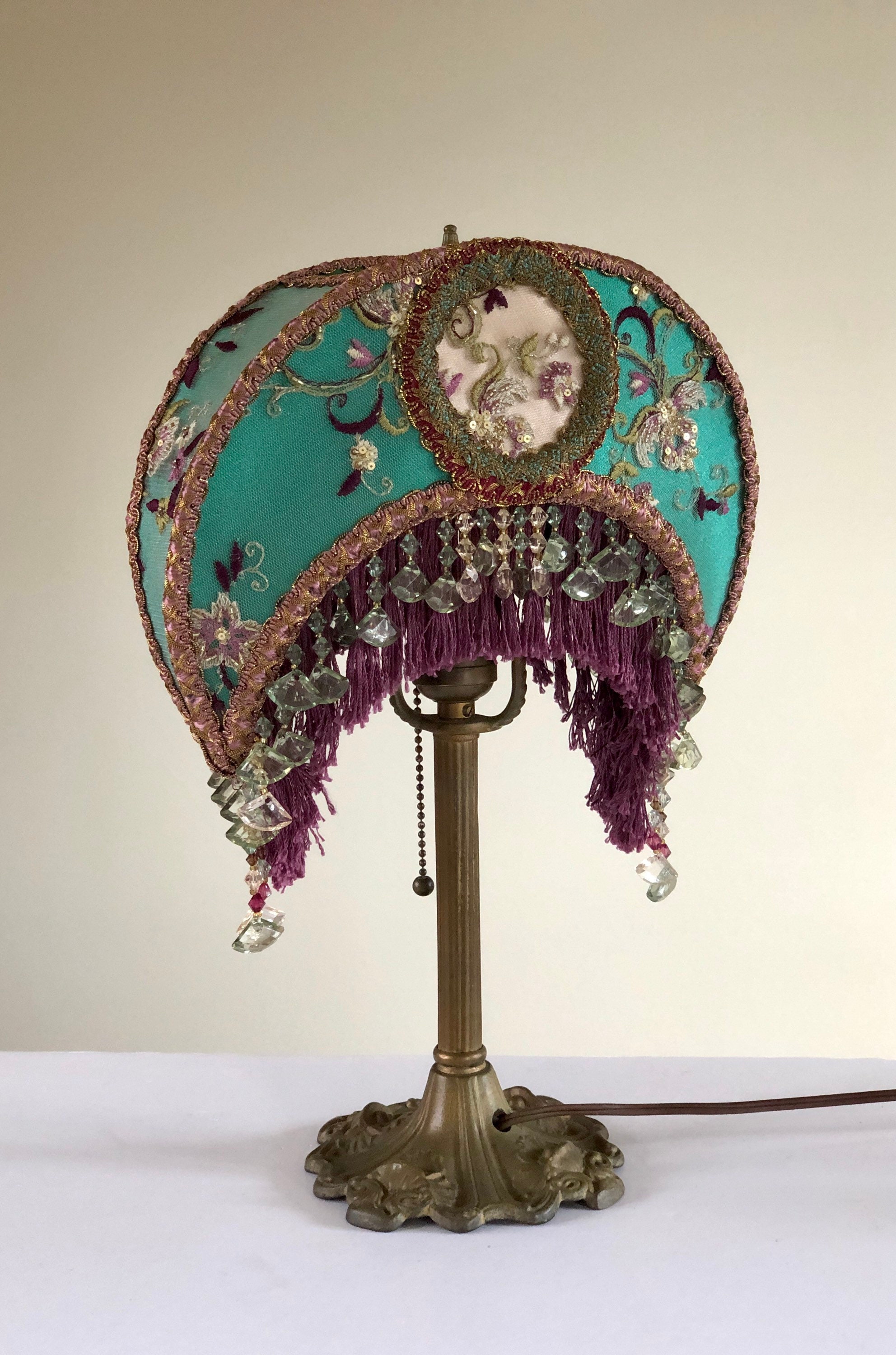 Victorian Style Crescent Moon Lamp Shade HAND SEWN Beaded Etsy