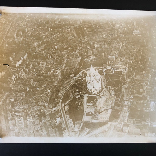 Antique 1910s PARIS France Aerial View Sacré Coeur Basilica Montmarte Photo vintage