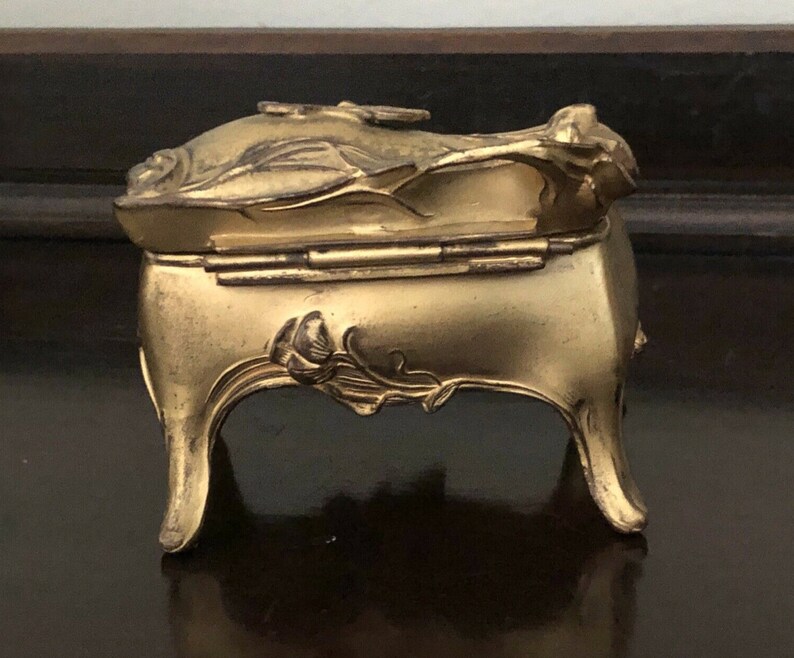 Antique Art Nouveau Trinket Box Niagara Falls Jewelry Casket Gold