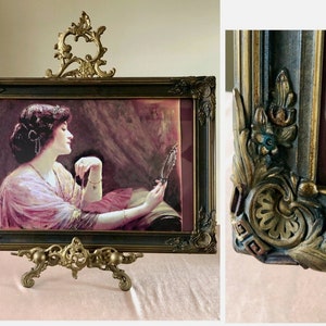 Antique 1920s Elegant Art Deco Gesso Wood Picture Frame Flowers Gold gilt Ornate