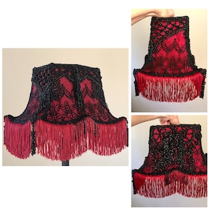 Antique Victorian Asian Style Lamp Shade Beaded Fringe Hand Sewn Gothic Bohemian