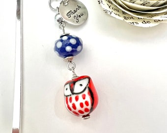 Owl Thank You Bookmark, RWB, Gratitude, Appreciation, Thanks, Office, Library, School, Useful Gift, Present Topper, Unisex, Red White Blue