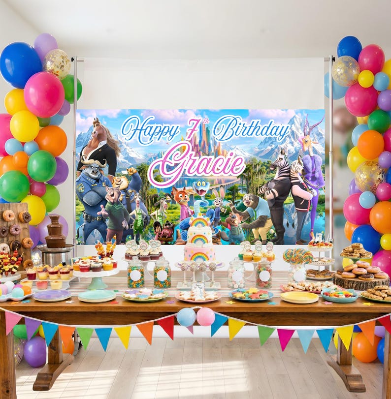 Zootopia 2 Party Favor Bundle, Editable Canva Template, Kids Birthday,Banner, Plate Topper, Popcorn Labels, Printable Party Decor Set image 7