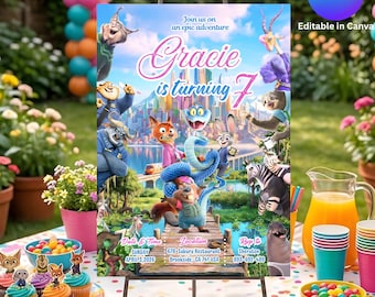 Zootopia 2 Birthday Invitation, Kids Party Invite Template, Animal Theme, Canva Editable, Instant Download