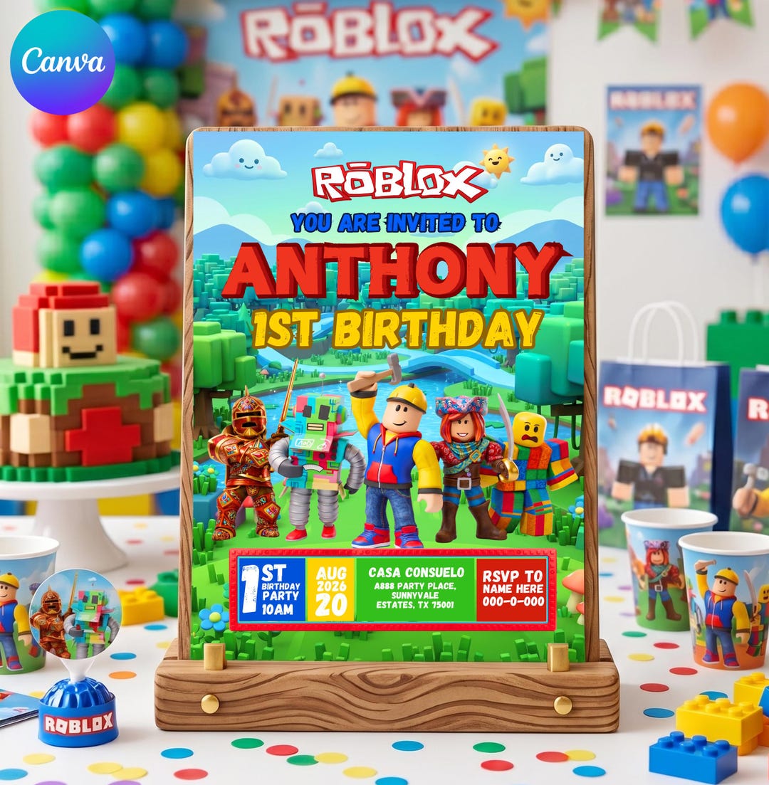 Editable Roblox Birthday Invitation Template, Canva template, kids ...