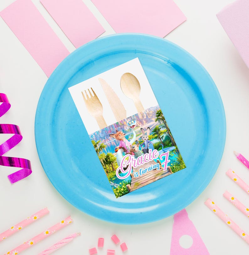 Zootopia 2 Party Favor Bundle, Editable Canva Template, Kids Birthday,Banner, Plate Topper, Popcorn Labels, Printable Party Decor Set image 4