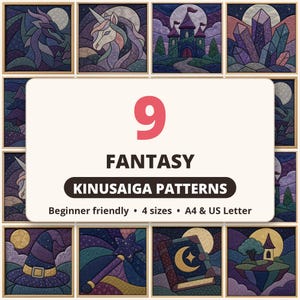 Fantasy Kinusaiga Patroonbundel – 9 Magische Draken & Eenhoorn Stoffen Kunst Sjablonen Zonder Naaien, 4 Maten, Direct Downloadbaar