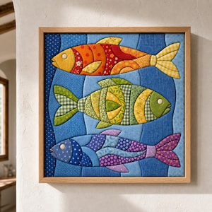 Colorful Fish Kinusaiga Pattern PDF: No-Sew Fabric Art Template