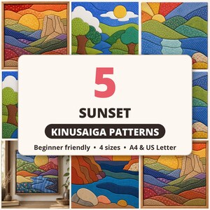 Pacchetto di modelli Kinusaiga / 5 disegni di paesaggi al tramonto / Arte tessile senza cuciture per principianti (download PDF)
