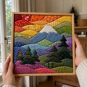 Mountain Pine Forest Kinusaiga Pattern PDF | Rainbow Landscape Fabric Art | Printable No Sew Craft PDF | Instant Download