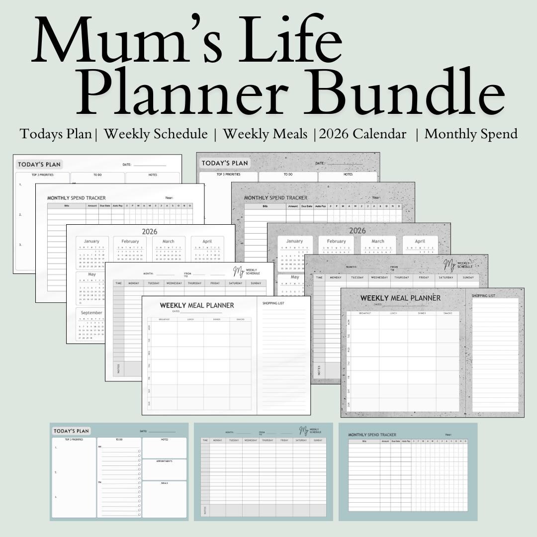 Mum’s Life Planner Bundle | Printable Family Organiser, Meal Planner ...
