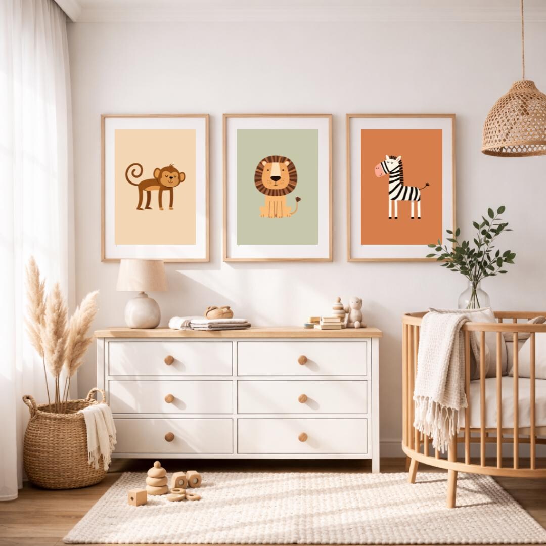 Jungle Animal Nursery Prints – Modern Safari Wall Art Set – Kids ...