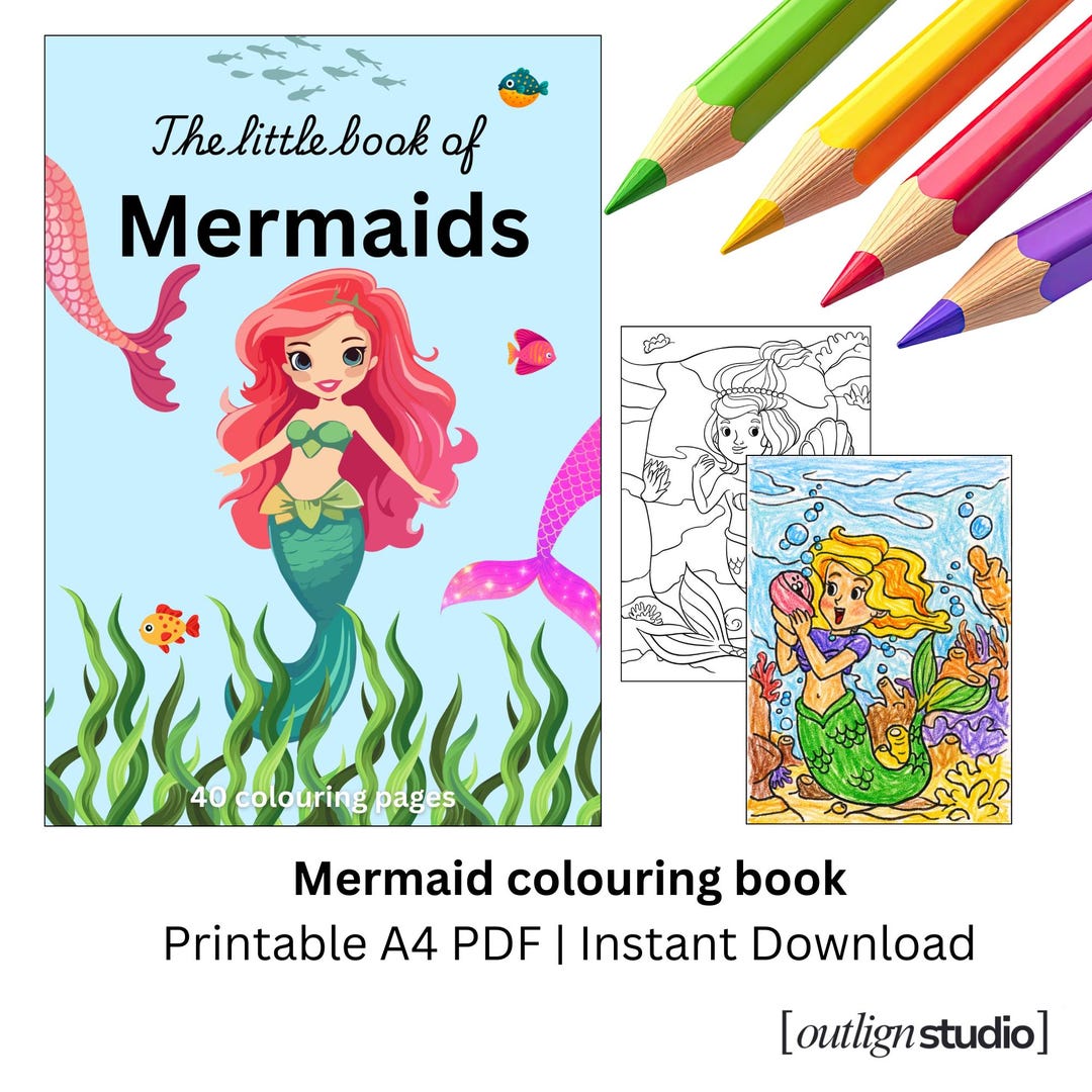 40 Pages Mermaid Colouring Book for Kids | Printable A4 PDF | Instant ...