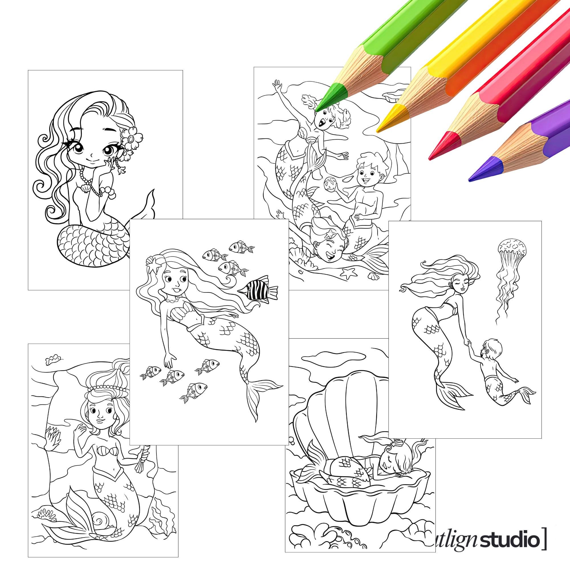 40 Pages Mermaid Colouring Book for Kids | Printable A4 PDF | Instant ...