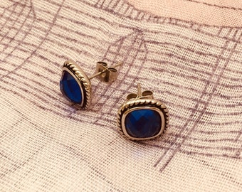 Blue Stud Earrings | Rope Stud Earrings | Blue Glass Earrings