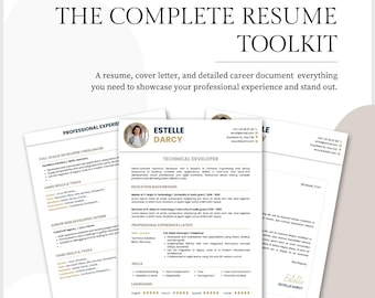 Plantilla de currículum y carta de presentación creativa / CV editable en Canva / Descarga digital