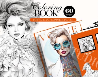 Libro para colorear de moda para adultos / 60 diseños, derechos de reventa PLR (descarga en PDF)