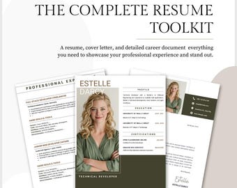 Plantilla de currículum y carta de presentación creativa / CV editable en Canva / Descarga digital