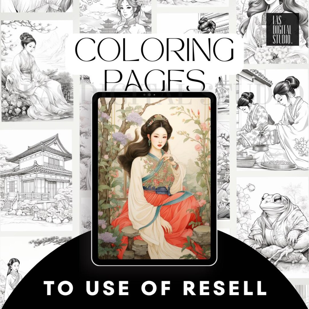 Coloring Pages of Asian Art With PLR Resell Rights | 25 Designs - Etsy