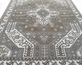 Alfombra Oushak anudada a mano, hecha a mano – Alfombra turca de estilo floral suave