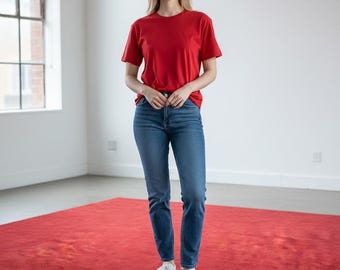 Alfombra de lana de Nueva Zelanda tejida a mano – Diseño minimalista en rojo liso