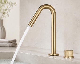 Brass Bathroom Faucet, Antique Style Black Gold Vanity Sink Faucet, Two Hole Single Handle Mixer Tap