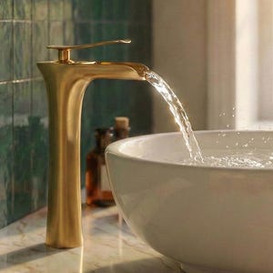 Grifo cascada de latón antiguo - Mezclador de lavabo de latón macizo